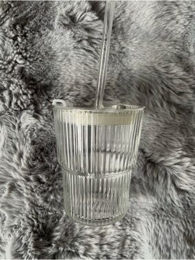 Clear Ribbed Double-Wall Glass Tumbler with Straw - Clear